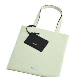 Prada Mint Green Tote with Black Pouch